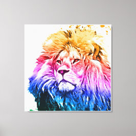 Impressão Em Tela Retrato Colorido da Cabeça de Leão