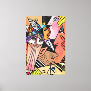 Impressão Em Tela Retrato Cubista de Rostos Abstratos em Tela - Impr