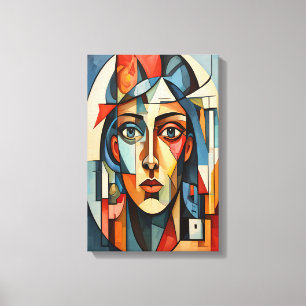 Impressão Em Tela Retrato Cubista Moderno Geométrico