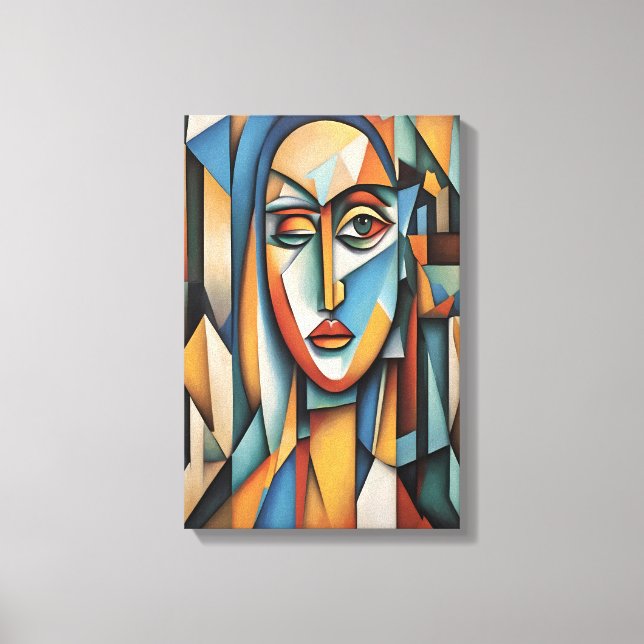 Impressão Em Tela Retrato Cubista Vibrante Abstrato Arte Geométrica (Frente)