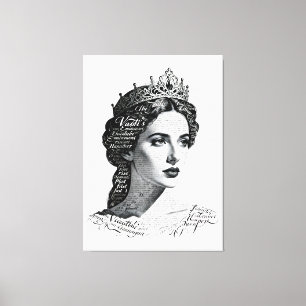 Impressão Em Tela Retrato da Rainha Ester - Tipografia Vintage