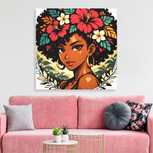 Impressão Em Tela Retrato de Anime de Garota Preta Feroz