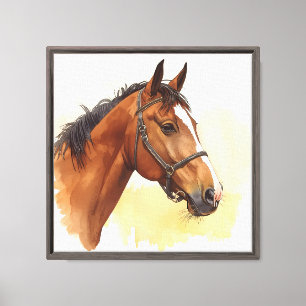 Impressão Em Tela Retrato de Aquarela de Cavalo Castanho