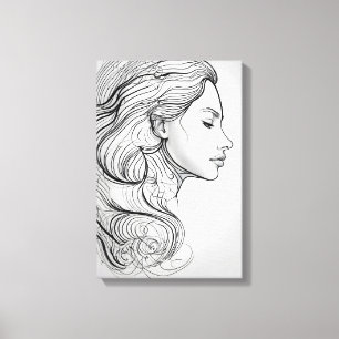 Impressão Em Tela Retrato de Arte de Linha Minimalista Elegante