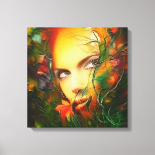 Impressão Em Tela retrato de arte surreal do jardim secreto bela mul