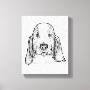 Impressão Em Tela Retrato de Basset Hound Desenhado à Mão em Tela