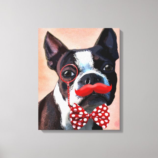 Impressão Em Tela Retrato de Boston Terrier com gravata vermelha de  (Frente)