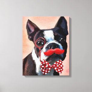 Impressão Em Tela Retrato de Boston Terrier com gravata vermelha de 