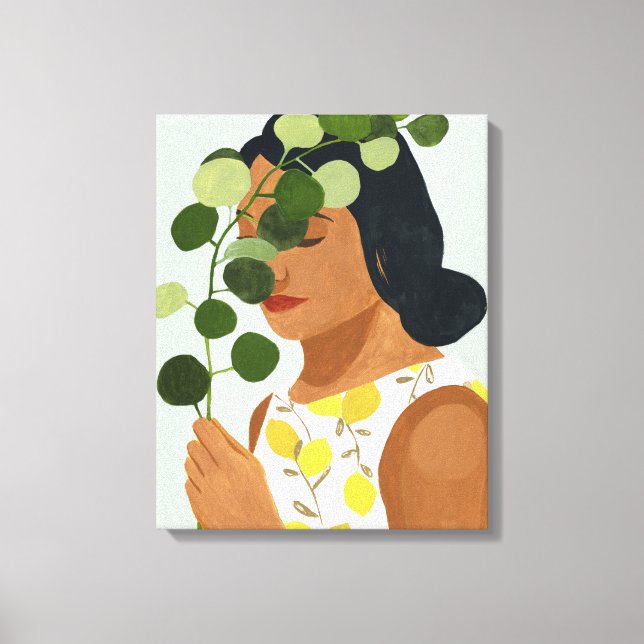 Impressão Em Tela Retrato de Botânica - Mulher com Greenery (Frente)