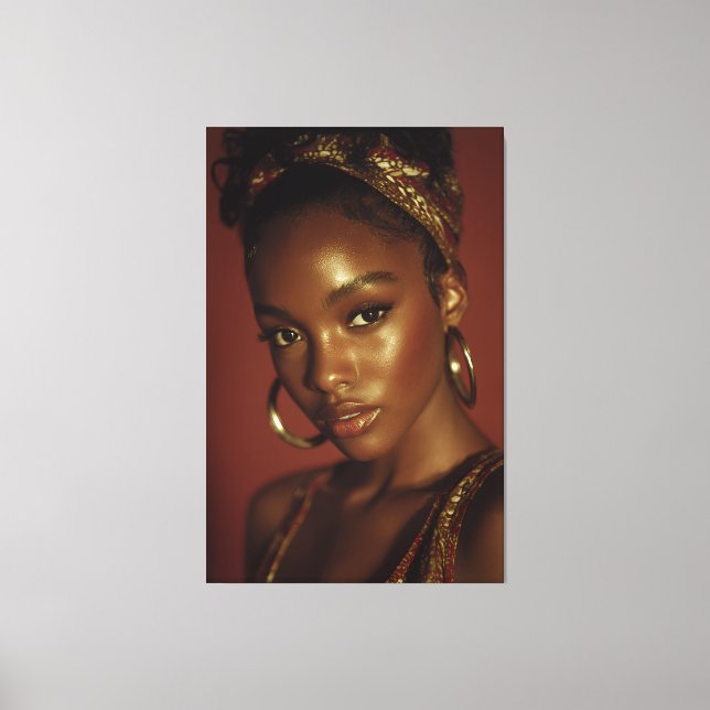 Impressão Em Tela Retrato de Cabeça com Lenço de Beleza Melanina da  (Frente)