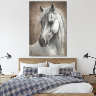 Impressão Em Tela Retrato de Cavalo Branco Pintado à Mão
