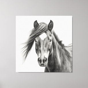 Impressão Em Tela Retrato de Cavalo: Cavalo Monocromático Desenhado