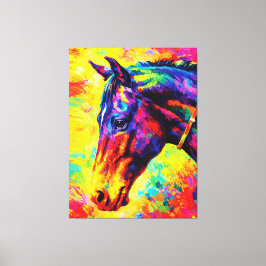 Impressão Em Tela Retrato de Cavalo Vibrante Impasto Colorido Selvag