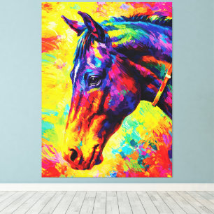 Impressão Em Tela Retrato de Cavalo Vibrante Impasto Colorido Selvag