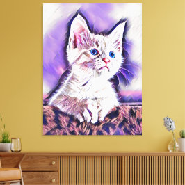 Impressão Em Tela Retrato de Gatinho Fofo Arte Digital Pintura