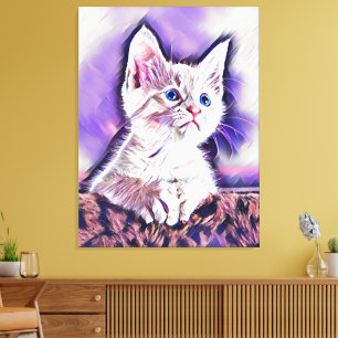 Impressão Em Tela Retrato de Gatinho Fofo Arte Digital Pintura