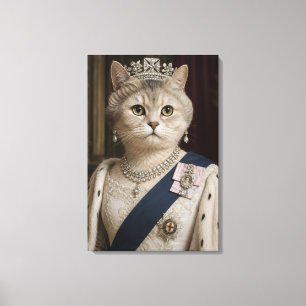 Impressão Em Tela Retrato de Gato da Rainha Elizabeth II   Arte Feli