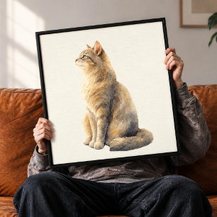 Impressão Em Tela Retrato de Gato Fofo em Aquarela em Tela Arte de P