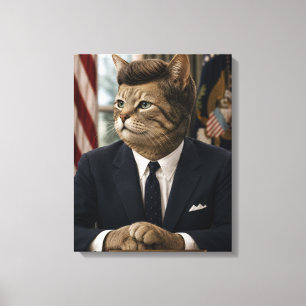 Impressão Em Tela Retrato de Gato JFK   Arte Engraçada de Gato Presi