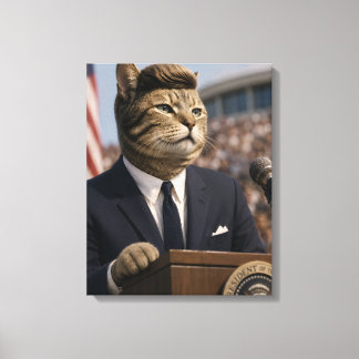 Impressão Em Tela Retrato de Gato JFK | Arte Engraçada de Gato Presi