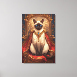 Impressão Em Tela Retrato de Gato Majestoso Real Siamês