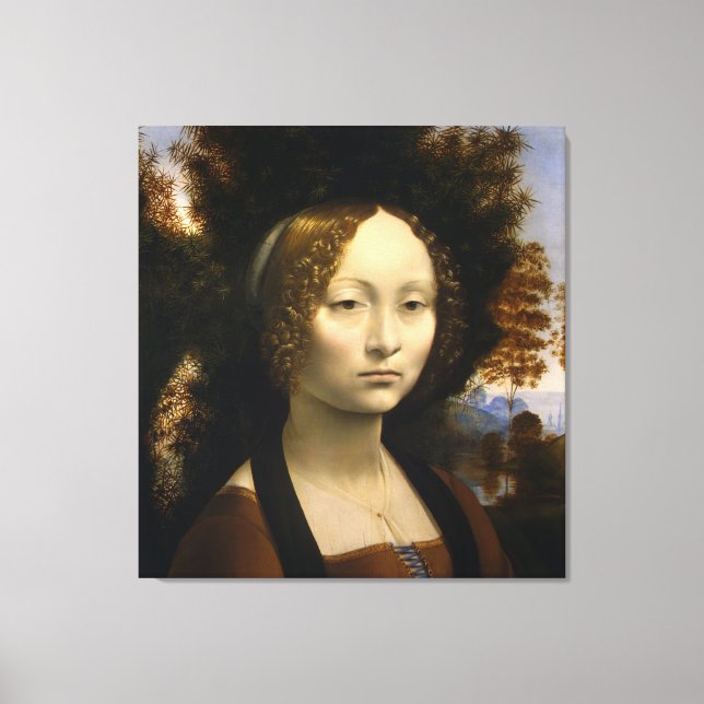 Impressão Em Tela Retrato de Ginevra de Benci por Leonardo da Vinci (Frente)
