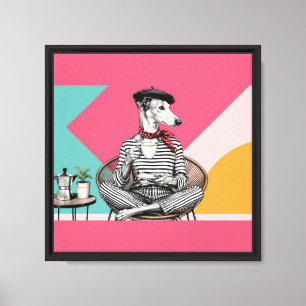 Impressão Em Tela Retrato de Greyhound em Pop Art Bebendo Café Cinza