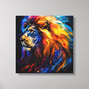 Impressão Em Tela Retrato de Leão da Vida Selvagem Cósmica Abstrata