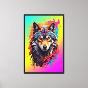 Impressão Em Tela Retrato de Lobo Colorido Arte Abstrata de Animal-8