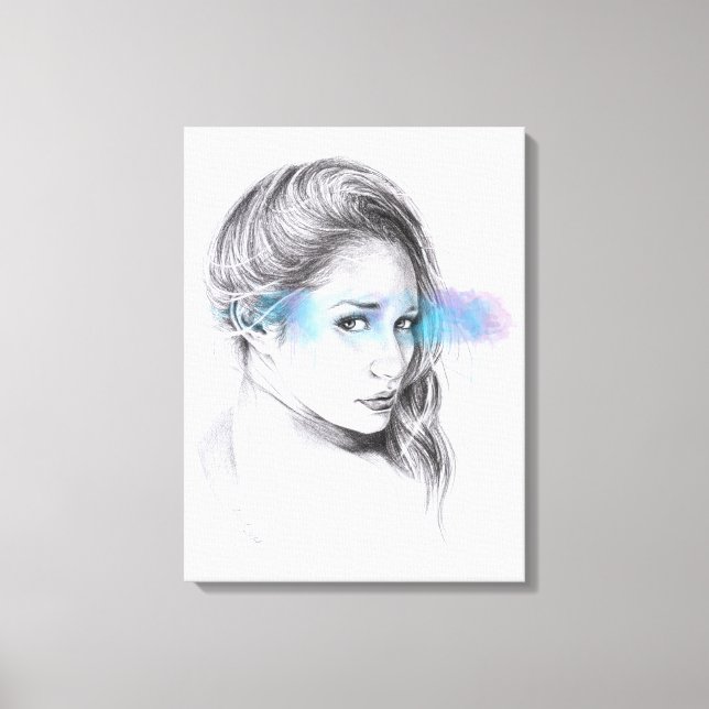 Impressão Em Tela Retrato de menina desenho a lápis arte (Frente)