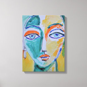 Impressão Em Tela Retrato de Mulher Abstrata Neo-Expressionista