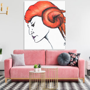 Impressão Em Tela Retrato de mulher com cabelo laranja em arte pop