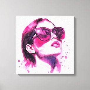 Impressão Em Tela Retrato de mulher da moda chic glamour aquarela