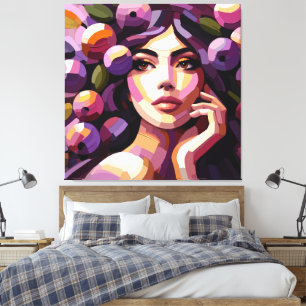 Impressão em Tela Retrato de Mulher Floral Rosa Ro