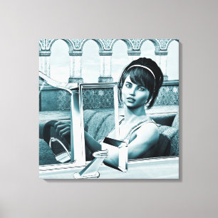 Impressão Em Tela Retrato de Mulher Glamour Azul Vintage