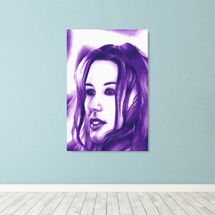 Impressão Em Tela Retrato de Mulher Pessoas Roxas Arte Original