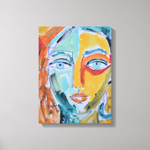 Impressão Em Tela Retrato de Mulher Vibrante em Tom Dividido Neo-Exp