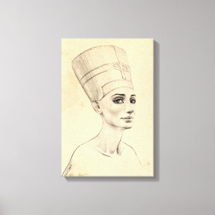 Impressão Em Tela Retrato de Nefertiti na textura antiga do papiro
