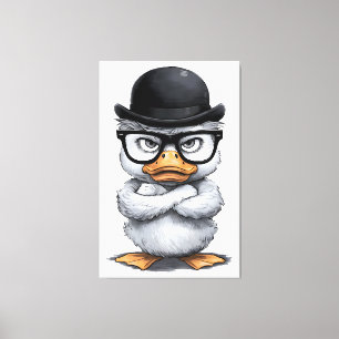 Impressão Em Tela Retrato de Pato Quirky com Óculos e Chapéu