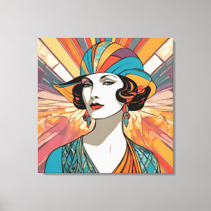 Impressão Em Tela Retrato de senhora elegante inspirado em Arte Deco