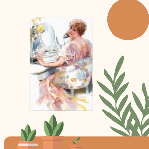 Impressão Em Tela Retrato de Tendência de Aquarela da Mulher Rosa Vi