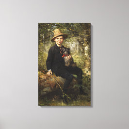 Impressão Em Tela Retrato de um Menino com Cachorro em Floresta (Kna