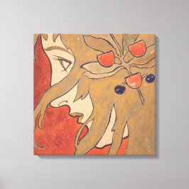 Impressão Em Tela Retrato de uma Bela Menina em Vermelho (Art Nouvea