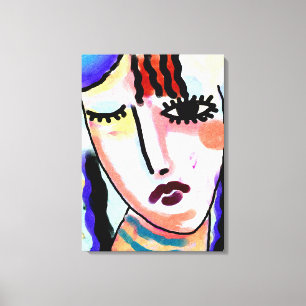 Impressão Em Tela Retrato digital Abstrato de uma mulher meio triste