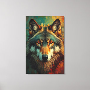 Impressão Em Tela Retrato do Lobo Artístico - Pintura a Óleo Vibrant