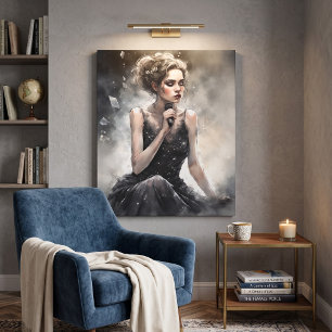 Impressão Em Tela Retrato Dramático de Cantora Feminina