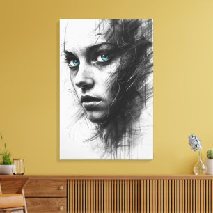Impressão Em Tela Retrato em Carvão Expressionista em Tela