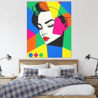 Impressão Em Tela Retrato Feminino Popart Formas Geométricas