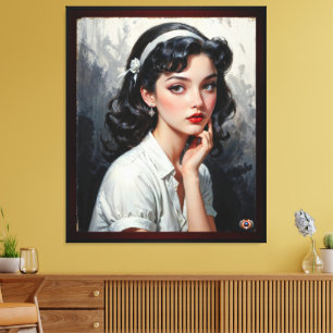 Impressão Em Tela Retrato Inspirado no Passado de Jovem Mulher Pensa