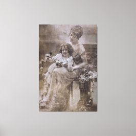 Impressão Em Tela Retrato Mãe e Filho Vintage Sepia